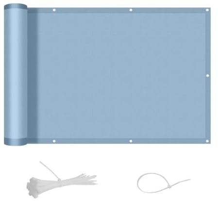 SUNNY GUARD Balkon Sichtschutz Wetterfest 90x500cm Balkonverkleidung Balkonabdeckung Balkonumspannung UV-Schutz Windschutz mit Kabelbinder,Graublau