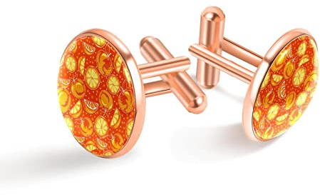 Manschettenknöpfe, Motiv Früchte, Gelb / Orange, personalisierbar, 20mm*20mm, Edelstahl, Künstlicher Quarz