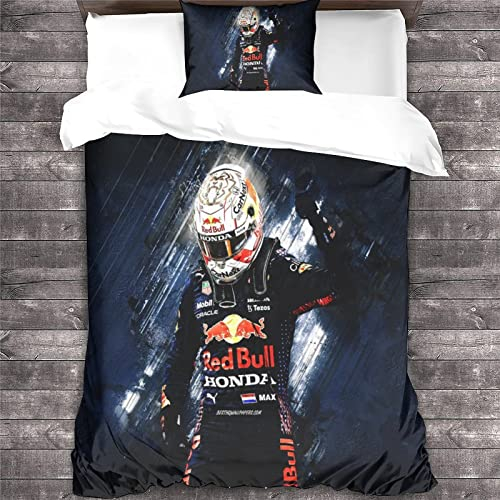 GENBAK F1 Bettwäsche Rennsport Bettwäsche Set 3 Teilig Weiche Mikrofaser Formula 1Bettbezug Für Kinder Jungen Mit Reißverschluss Und 2Kissenbezug Single(135x200cm)