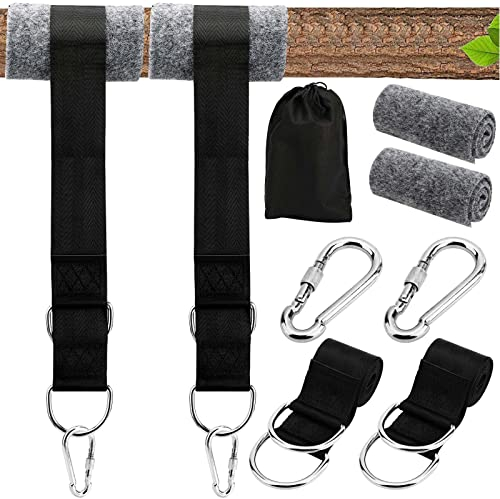 Mkitnvy Schaukel Befestigung, Hängematte Befestigung Schaukel Aufhängung mit 2 Schwerlast Karabinern und D-Ringen, Baumschutz Polster, Aufhängung Gurt Kit Hält bis zu 800 kg - 1,5M