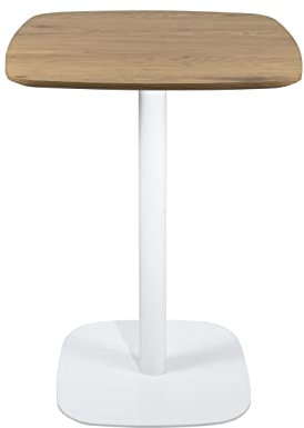 KAYELLES Table bistrot de Cuisine, Table d'appoint, Hauteur 75 cm Plateau 60 x 60 cm, 1 à 2 Personnes Pied Fixe métal SILA (Blanc & Bois)