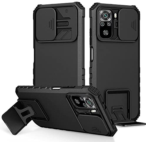 Funda Xiaomi Poco M5S / Redmi Note 10S, Carcasa Protección Deslizante para la Cámara, con 360 Grados Full Body Anti-Shock Anti-arañazos Case Protector Bumper Silicona y Armor Soporte Carcasa, Negro