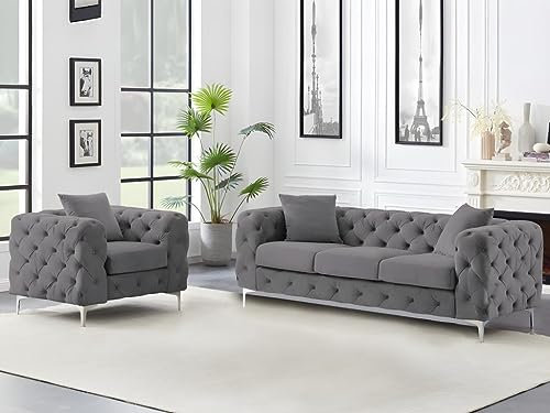 Vente-unique-3-Sitzer-Sofa & Sessel - Anthrazit - Samt - Edwina