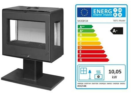 3-Scheiben Design-Kaminofen Klassik Kamin Ofen Kaminofen EcoDesign 10,5kW EEK A+ 130mm