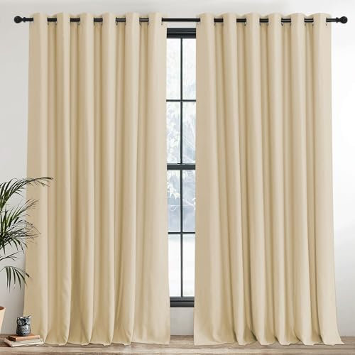 PONY DANCE Beige Energy Saving Privacy Curtains for Bedroom - 2 Panels Thermal Door Curtains 90 x 90 Inch Noise Reduce Drapes for Living Room/Hotel/Home Office/Hallway/Kitchen, Biscotti Beige