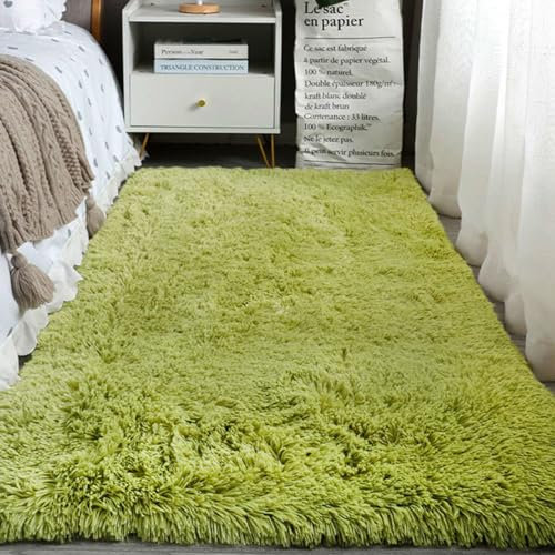 Mateju Tapis Salon, Tapis de Chambre, Tapis Doux en Peluche Moelleux Salon Moderne, Douillet Antidérapant Descente de Lit pour Intérieur, Chambre d'enfant (100x120cm,Vert Gazon)