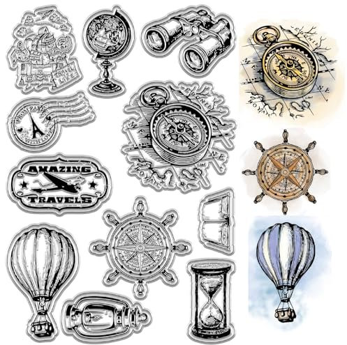 craspire Reise-Stempel, Durchsichtig, Rudder, Globen, Teleskope, Heißluftballons, Transparente Silikon-Siegel, Stempel Für Journaling, Kartenherstellung, DIY, Scrapbooking, Handgefertigtes Fotoalbum