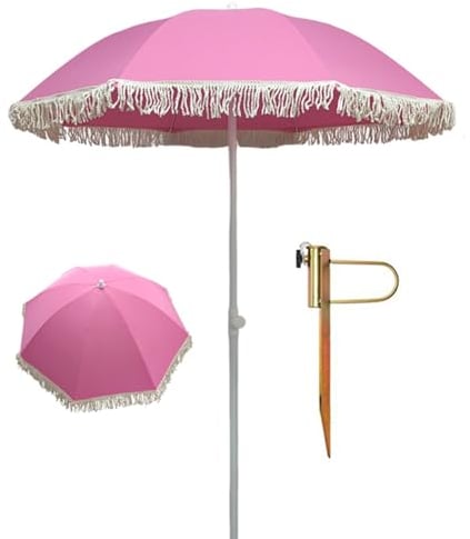 SKINCATE Sombrilla con Flecos - Sombrilla De Jardín Rosa 140cm - Sombrilla De Mesa Decorativa con Flecos Vintage - Parasol Plegable - Sombrilla De Jardín Terraza Piscina Balcón (Size : 140cm(4.5ft))