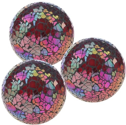 Quancru 3 Stück 8.5cm Mosaik Glaskugel Weihnachtsdekoration Kugeln Runde Kugel Centerpiece DIY Büro Haus Hotel Shop Tisch Dekoration - Rot