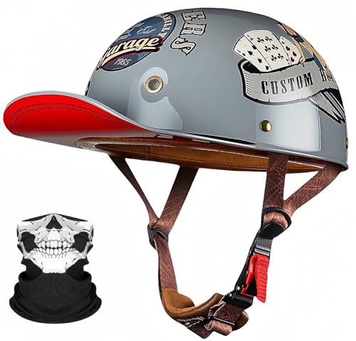 Motorcycle Half Shell Half Helmet Half Shell Helmet with ECE Approval Baseball Cap Helmet Baseball Cap Motorcycle Helmet Cruiser Chopper Scooter Helmet for Bike Cruiser Chopper Z,M57-58CM
