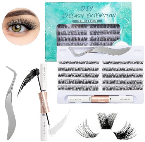 PestañAs Postizas Kit,Kit Pestañas Pelo a Pelo con 120 Pestañas 10-16mm en Racimo Naturales y Pegamento Sellado de Pestañas y Pinzas para DIY en Casa,Expandir las Pestañas y Agrandar Los Ojos