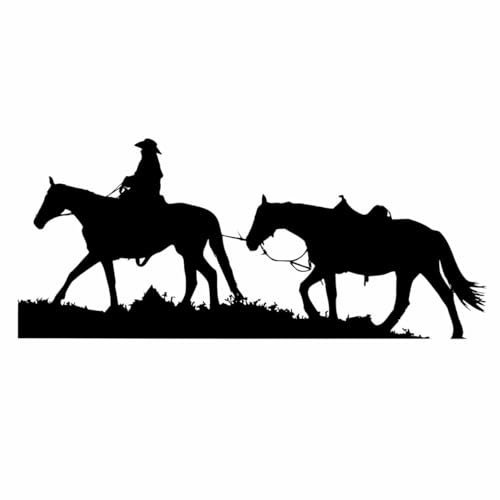 Pferdeanhänger Aufkleber Sticker Aufkleber Cowboy mit 2 Pferden, viele Farben und Größen - DIE WERBESCHEUNE