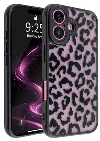 ANDATE Compatible with iPhone 16 Case, [Leopard Print Design] Black Soft TPU Bumper Hard PC Back Slim Shockproof Protective Aesthetic Translucent Matte Case Cover for iPhone 16, 6.1inch (Leopard)