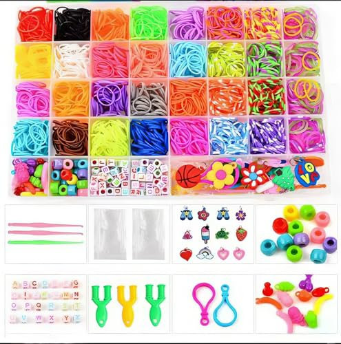 KAMICURE® 2800+ Loom Bands Kit, 30 Colors Twist Loom Rubber Bands Contains Clips Letter Beads A-Z and Colorful Accessories for DIY Friendship Bracelet Making Best Christmas Birthday Gifts