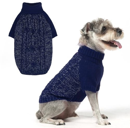 EXPAWLORER Pullover für kleine Hunde – Fleece-Pullover, Strickwaren mit Loch für die Leine, Rollkragen, Herbstkleidung für Hunde, mit reflektierendem Garn für kleine, mittelgroße Hunde, Welpen,