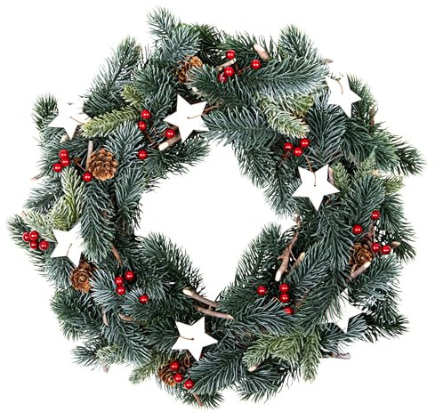 Künstlicher Tannenkranz mit Schnee Beeren und Tannenzapfen - 35 cm - Weihnachts Türkranz zum Aufhängen mit Dekoration - Weihnachtskranz Dekokranz Adventskranz Weihnachten Advent Schmuck
