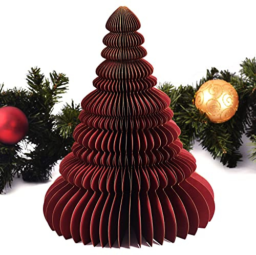 6X Papier-Weihnachtsbaum Maroon, 30 cm - Magnetverschluss | 3D Tannenbaum-Deko | Hochwertige Weihnachtsdekoration aus Pappe für Tisch und Fenster | Premium Qualität - pajoma®