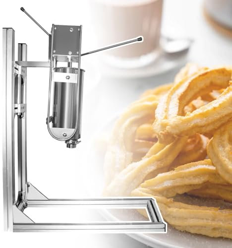 HCAUYNN Vertikaler Manueller Churro-Maker Mit 6 Formenarten, Spanische Donut-Churro-Pressmaschine Aus Edelstahl Mit 5 L Trichter