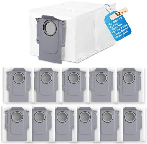 12 Stück Staubbeutel für Roborock Saros 10/10R/S8 MaxV Ultra/Qrevo Pro/Q revo/Qrevo MaxV/Qrevo S/Qrevo master/S8 Max Ultra Roboter Staubsauger Zubehör Teile, 3,0 l große Kapazität Staubbeutel