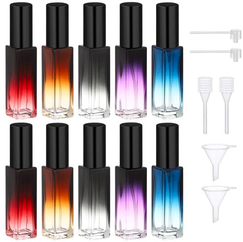 Segbeauty Frasco Perfume Recargable, 10 Piezas 10ml Pulverizador Cristal, Perfume Atomiser para Viaje, Recargable y Portátil, con Cabezale de Bomba, Embudo y Pipeta