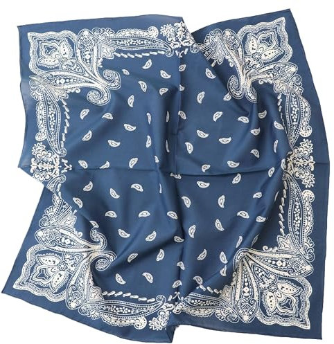 Prettystern Baumwolle & Seide Mix handrolliert Tuch 65/65 cm Damen Herren Sommer Frühling Seiden-halstuch blau ethnisch SC12