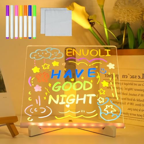 ENUOLI LED-Acryl-Whiteboard,LED-Nachrichtentafeln mit 7-Farben-Stift | Notizzettel für den Schreibtisch,leuchtende Acryl-Nachrichtentafel für Geschäfte, Büros,Cafés,Zuhause,Geschäfte (20 x 20 cm)