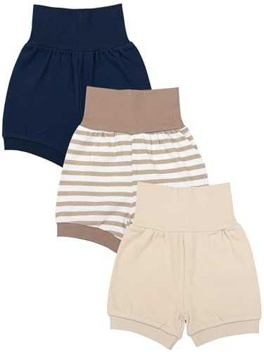 TupTam Baby Mädchen Kurze Pumphose 3er Pack, Farbe: Beige Streifen Dunkelblau, Kinder Größe: 80-86