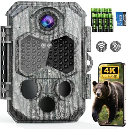 CamZeste Cámara de Caza 84MP 4K WiFi, 8 Pilas AA y Tarjeta 32G Camara Fototrampeo con 0.1s Velocidad de Disparo y Gran Angular de 130° Camara Caza, IP66 Impermeable