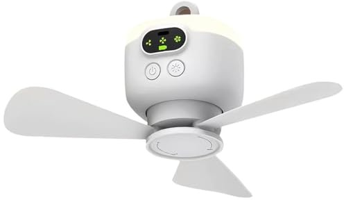 Portable Ceiling Fans with Lamp and Remote, 8000mAh Small LED Ceiling Fan 2/4/6/8H Timer & Hook, Upgrade Your Comfort with Quiet 4 Speed Fan Lights, Battery Powered Fan for Bedroom,Dorms,Camping