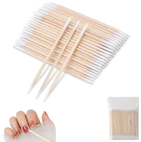 CONGGUAN 300 Pcs Cotton Pointed Double Swab Wooden Stick Swabs Cotton Tipped Applicator Tattoo Permanent Supplies Makeup Cosmetic Applicator Sticks for Eyebrow Tattoo Beauty Make-up Color