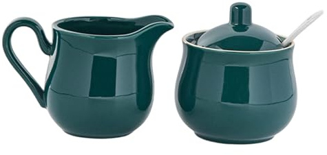 Sharplace Sucrier et crémier en céramique avec couvercle et cuillère - Service à café pratique, robuste élégant pour la maison, Vert