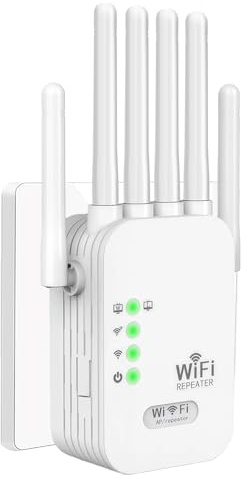 WiFi Extender Booster for Home - 2.4GHz 300Mbps Wireless Repeater, 6 Antennas, 9,800 sq.ft Coverage, EasyMesh Compatible, BT/Sky/Virgin/TalkTalk, UK Plug, Ethernet Port - White