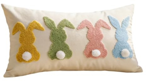 Ostern Deko Kissenbezug 30x50 CM,Frühlingdeko Osterdeko Gestickt Osterhase Kissenbezüge,Ostern Deko Kissenhülle Für Wohnzimmer,Zimmer,Kinderzimmer,Sofa,Sofakissenbezüge,Zierkissenbezüge(Mehrfarbig)
