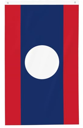 Drapeau du Laos 0,9 x 1,5 m. Imprimé double face, vertical, tissu 100 % polyester, couleurs vives et durables.