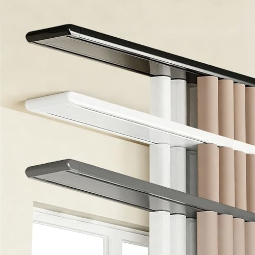 Flache Vorhangschiene aus Aluminium, Schwerlast Gardinenschiene 2-Läufig, Vorhang-Deckenschiene mit Stummen Rollen, Ultradünne Gardinenstange für Schlafzimmer Wohnzimmer(Grau,2m)