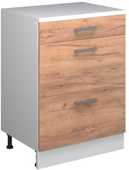 Vicco Erweiterungskommode Rion, Goldkraft Eiche/Weiß, 60 x 46 cm ohne Schräge mit 3 Schubladen, kombinierbar mit Rion Dachschrägenschränken und Schrankmodulen