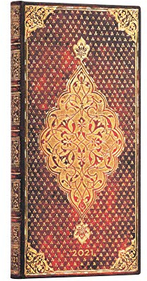 Paperblanks Agenda, 12 Monate, 2021, goldfarbenes Kleeblatt, horizontal, Delgado (95 × 180 mm)