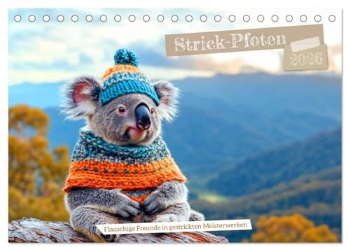 Strick-Pfoten - Flauschige Freunde in gestrickten Meisterwerken (Tischkalender 2026 DIN A5 quer), CALVENDO Monatskalender: Dieser Wandkalender vereint ... gemütlich gemacht haben. (CALVENDO Hobbys)