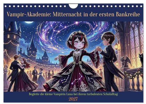 Vampir-Akademie: Mitternacht in der ersten Bankreihe (Wandkalender 2027 DIN A4 quer), CALVENDO Monatskalender: Begleite die kleine Vampirin Luna bei ihrem turbulenten Schulalltag (CALVENDO Kunst)