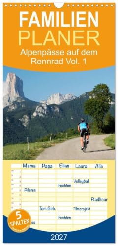 Familienplaner 2027 - Alpenpässe auf dem Rennrad Vol. 1 mit 5 Spalten (Wandkalender, 21 x 45 cm) CALVENDO: Ein Fotokalender mit 13 faszinierenden Radsportmotiven in den Alpen (CALVENDO Sport)