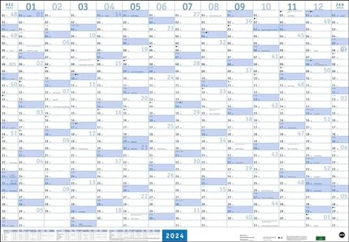 Mega-Posterplaner 2024. Großer Jahresplaner in blau. Wandkalender 2024 zum Eintragen. XXL Büro-Kalender mit Ferienterminen und Feiertagen. 68 x 98 cm