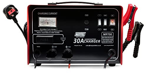 Maypole 30A Dual Voltage 12/24V Metal Cased Car Battery Charger Workshop Use Built in Safety Features Lead Acid AGM Vans Lorries Tractors Boats