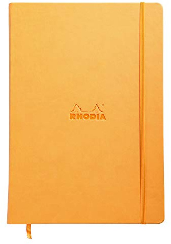 RHODIA 118368C - Hard Notebook Webnotebook Orange - A4 - Lined - 192 pages - Clairefontaine Ivory Paper 90 g/m - Bookmark, Elastic Closure - Faux Leather Cover