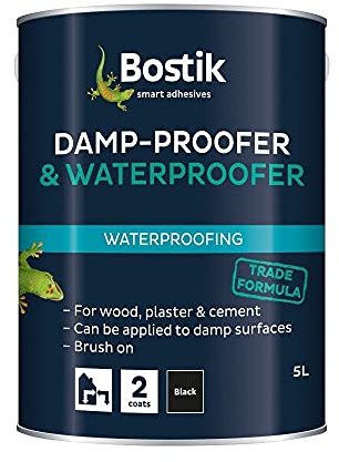 Bostik Aquaprufe Damp Proofer & Waterproofer Black - 5L - Solvent-Free Waterproofer - Can be applied to wet surfaces - Interior & Exterior