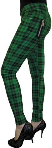 Banned Skinny Jeans Forever Yours Grün Kariert Tartan Punk Röhrenhose, Größe:XS