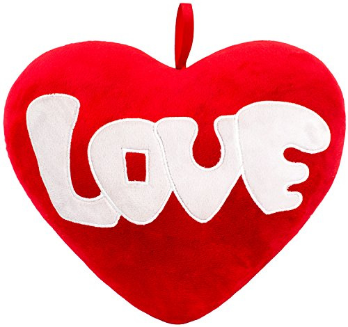 BRUBAKER Plüschkissen in Herzform - Love - Rot 32 cm - Herzkissen Bestickt