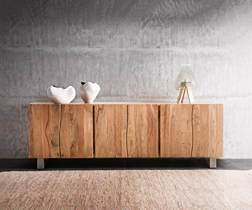 DELIFE Kommode Live-Edge Akazie Natur 220 cm 6 Türen Massivholz Baumkante Sideboard