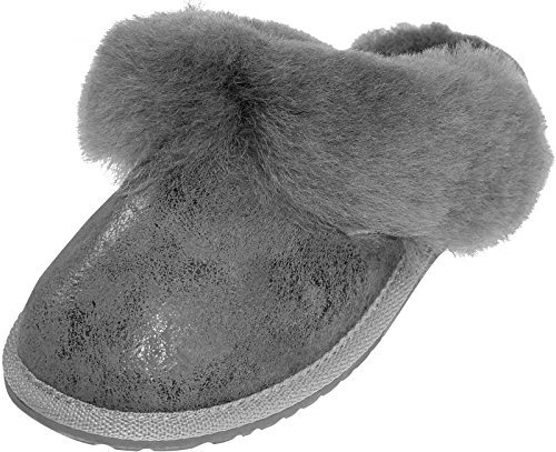 Harrys-Collection Damen Pantoffeln aus Lammfell extar dick, Farben:Antik Grau, Schuhgröße:38