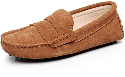 Jamron Mujer Clásico Gamuza Penny Mocasines Comodidad Hecho a Mano Pantuflas Broncearse 24208 EU42