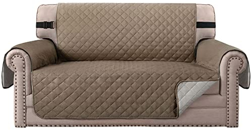 BellaHills Water Repellent Sofa Covers 2 Seater Sofa Protectors from Pets Cats Reversible Loveseat Couch Covers Non-Slip Furniture Slipcovers with Elastic Straps (Loveseat, Taupe/Beige)
